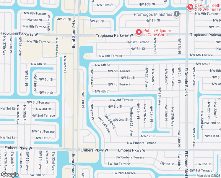 map of restaurants, bars, coffee shops, grocery stores, and more near 2854 Northwest 4th Street in Cape Coral