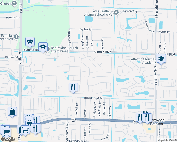 map of restaurants, bars, coffee shops, grocery stores, and more near 5688 Dewberry Way in West Palm Beach