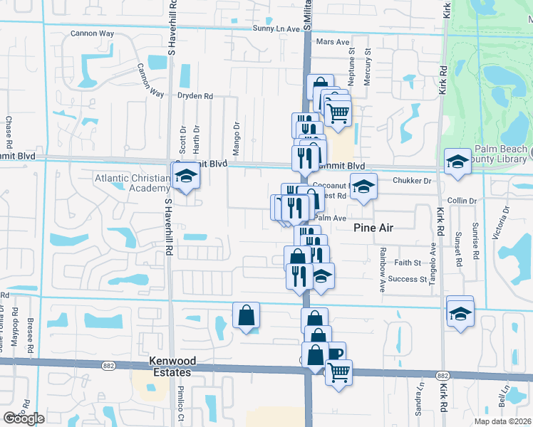 map of restaurants, bars, coffee shops, grocery stores, and more near 1206 Zill Street in West Palm Beach
