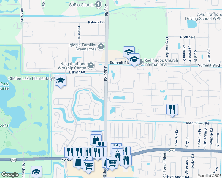 map of restaurants, bars, coffee shops, grocery stores, and more near 1240 Parkside Green Drive in Greenacres