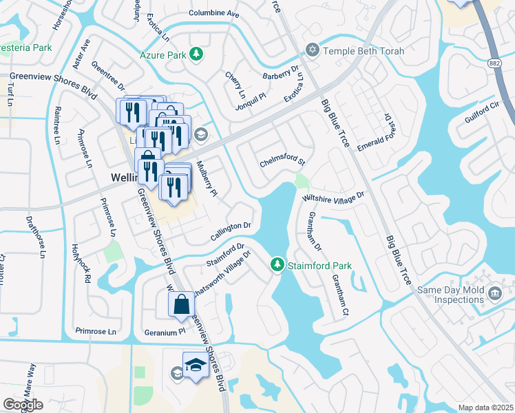 map of restaurants, bars, coffee shops, grocery stores, and more near 13662 Callington Drive in Wellington