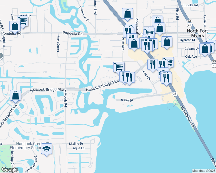 map of restaurants, bars, coffee shops, grocery stores, and more near 3462 Hancock Bridge Parkway in North Fort Myers