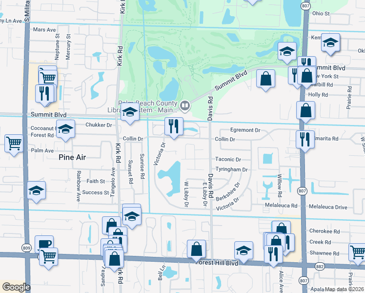 map of restaurants, bars, coffee shops, grocery stores, and more near 1181 West Mountain Drive in West Palm Beach