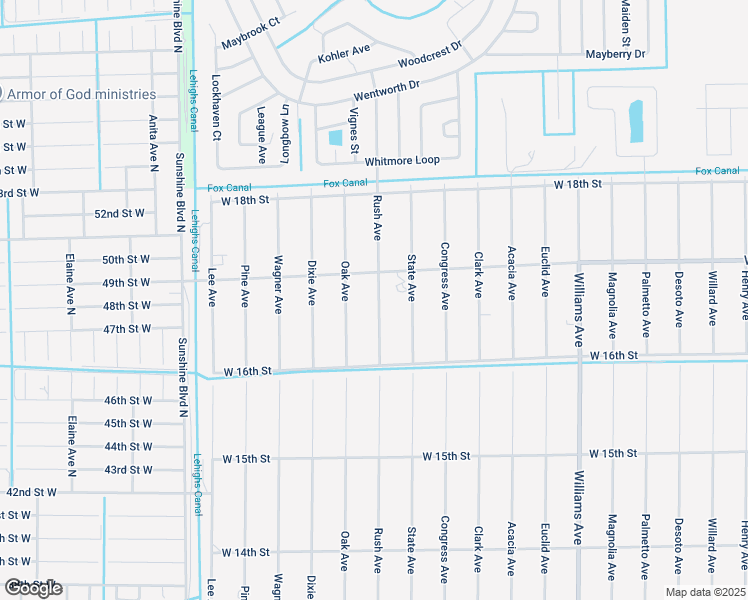 map of restaurants, bars, coffee shops, grocery stores, and more near 1617 Rush Avenue in Lehigh Acres