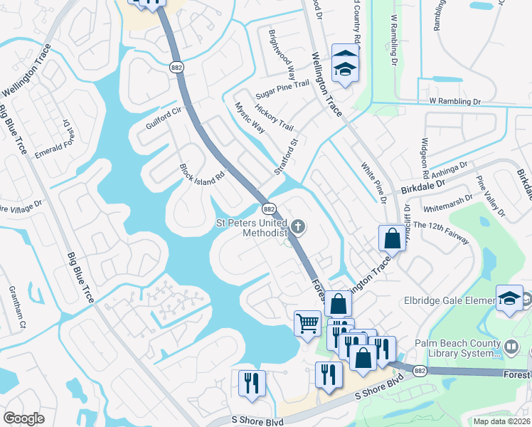 map of restaurants, bars, coffee shops, grocery stores, and more near 12500 Forest Hill Boulevard in Wellington