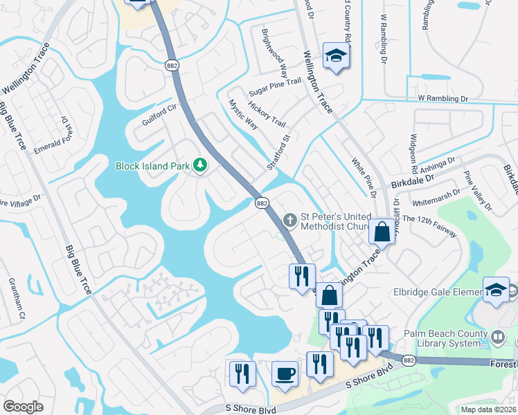 map of restaurants, bars, coffee shops, grocery stores, and more near 12768 Westhampton Circle in Wellington