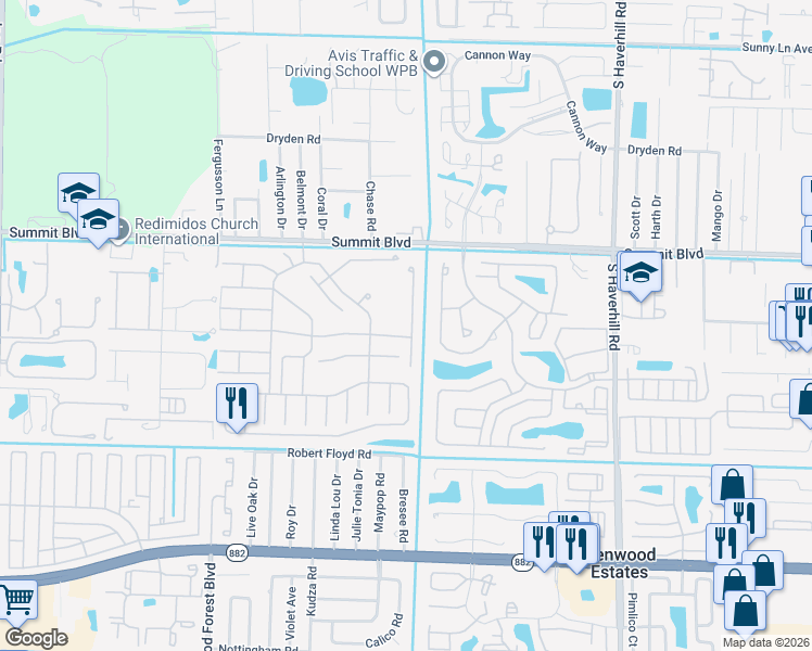 map of restaurants, bars, coffee shops, grocery stores, and more near 1146 Winding Rose Way in West Palm Beach