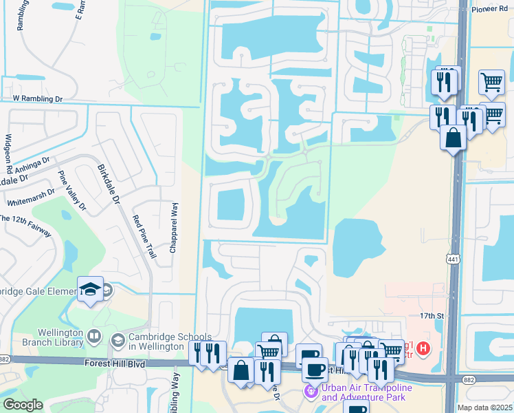 map of restaurants, bars, coffee shops, grocery stores, and more near 1381 Beacon Circle in Wellington