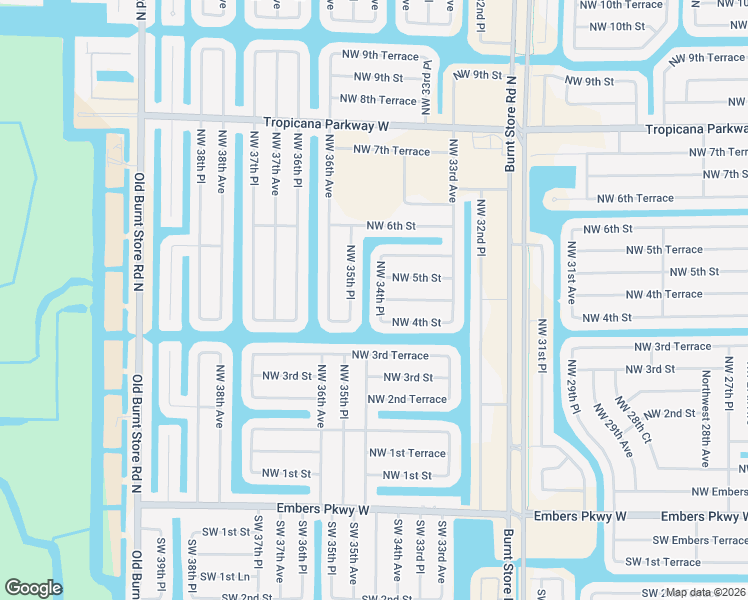 map of restaurants, bars, coffee shops, grocery stores, and more near 3410 Northwest 5th Street in Cape Coral