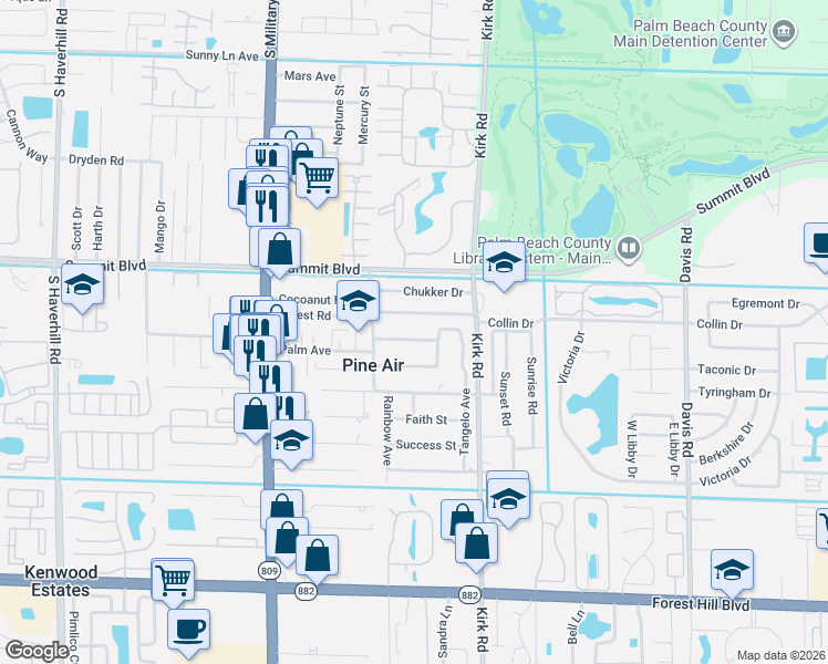 map of restaurants, bars, coffee shops, grocery stores, and more near 4210 Collin Drive in West Palm Beach