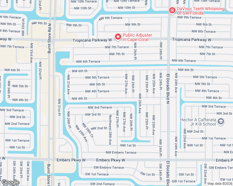 map of restaurants, bars, coffee shops, grocery stores, and more near 2717 Northwest 4th Terrace in Cape Coral