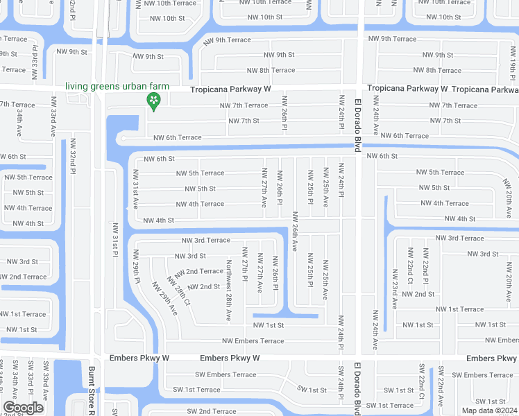 map of restaurants, bars, coffee shops, grocery stores, and more near 2702 Northwest 4th Terrace in Cape Coral