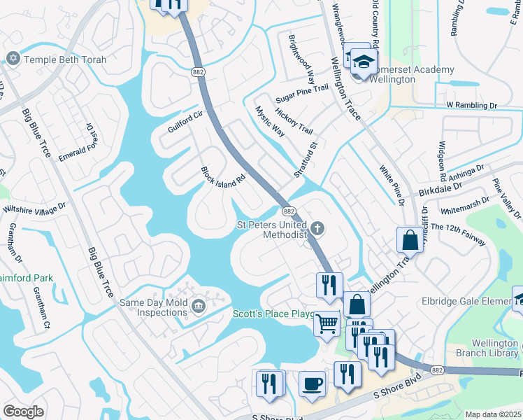 map of restaurants, bars, coffee shops, grocery stores, and more near 1427 Riverside Circle in Wellington