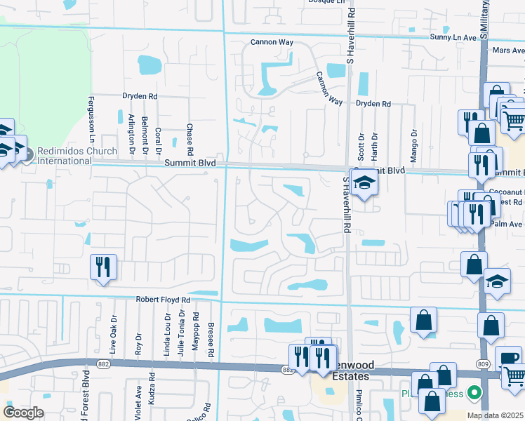 map of restaurants, bars, coffee shops, grocery stores, and more near 1164 Summit Trail Circle in West Palm Beach