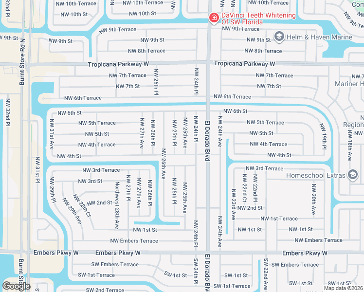 map of restaurants, bars, coffee shops, grocery stores, and more near 416 Northwest 25th Avenue in Cape Coral
