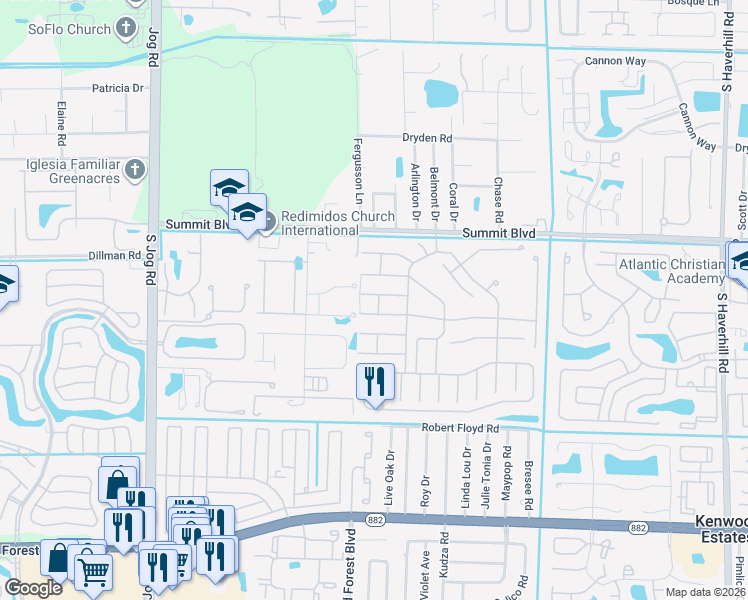 map of restaurants, bars, coffee shops, grocery stores, and more near 5873 Wild Lupine Court in West Palm Beach