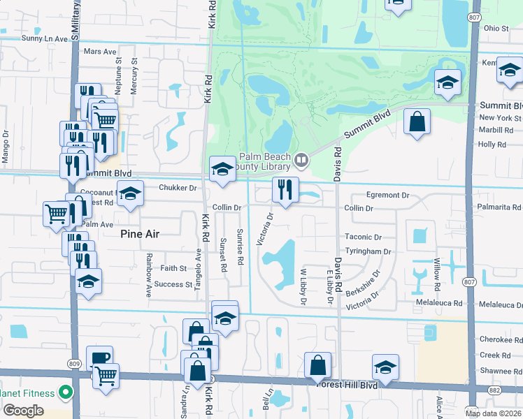 map of restaurants, bars, coffee shops, grocery stores, and more near 3784 Collinwood Lane in West Palm Beach