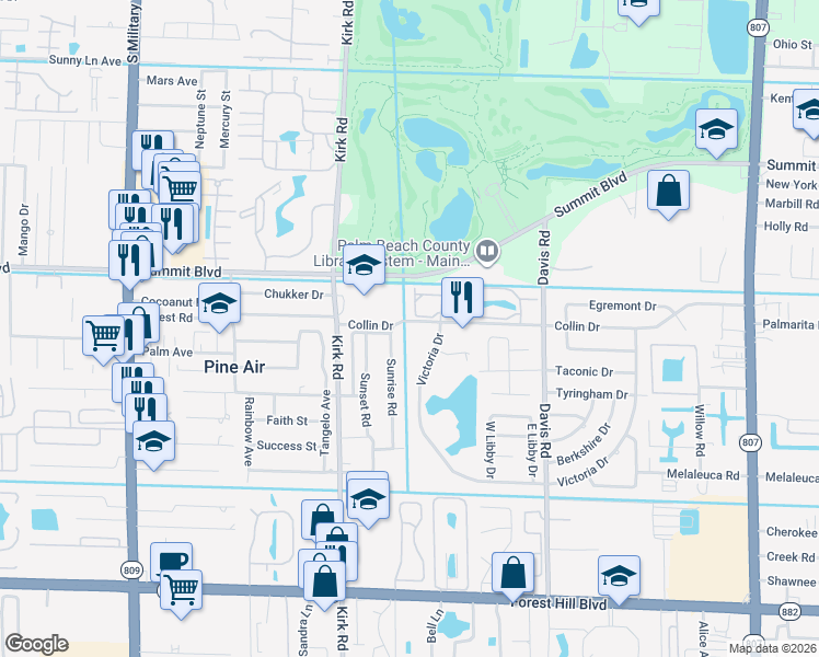 map of restaurants, bars, coffee shops, grocery stores, and more near 3784 Collinwood Lane in West Palm Beach