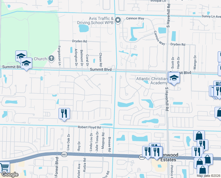 map of restaurants, bars, coffee shops, grocery stores, and more near 1146 Winding Rose Way in West Palm Beach