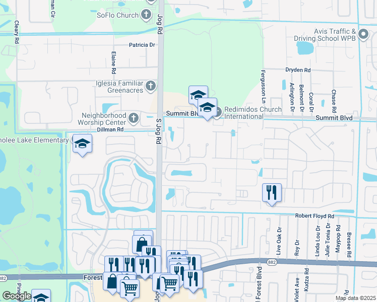 map of restaurants, bars, coffee shops, grocery stores, and more near 1270 Parkside Green Drive in Greenacres