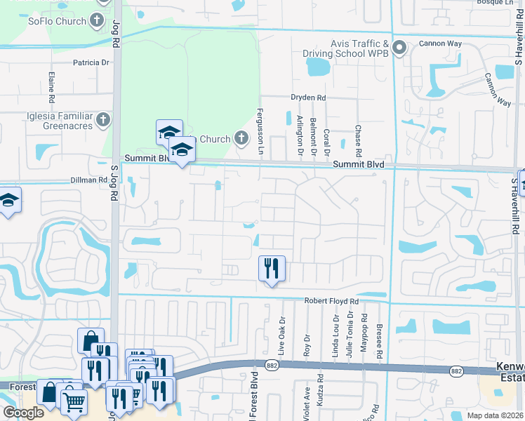 map of restaurants, bars, coffee shops, grocery stores, and more near 5890 Wild Lupine Court in West Palm Beach