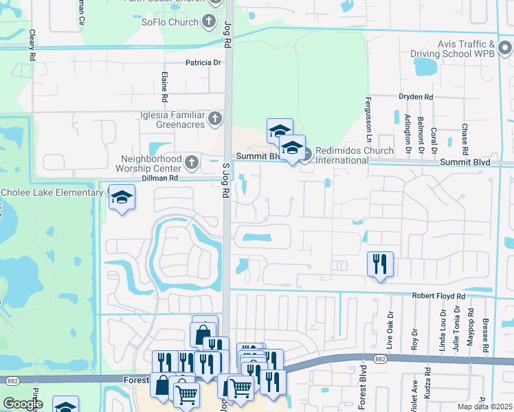 map of restaurants, bars, coffee shops, grocery stores, and more near 1270 Parkside Green Drive in Greenacres