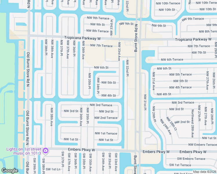 map of restaurants, bars, coffee shops, grocery stores, and more near 3322 Northwest 5th Street in Cape Coral