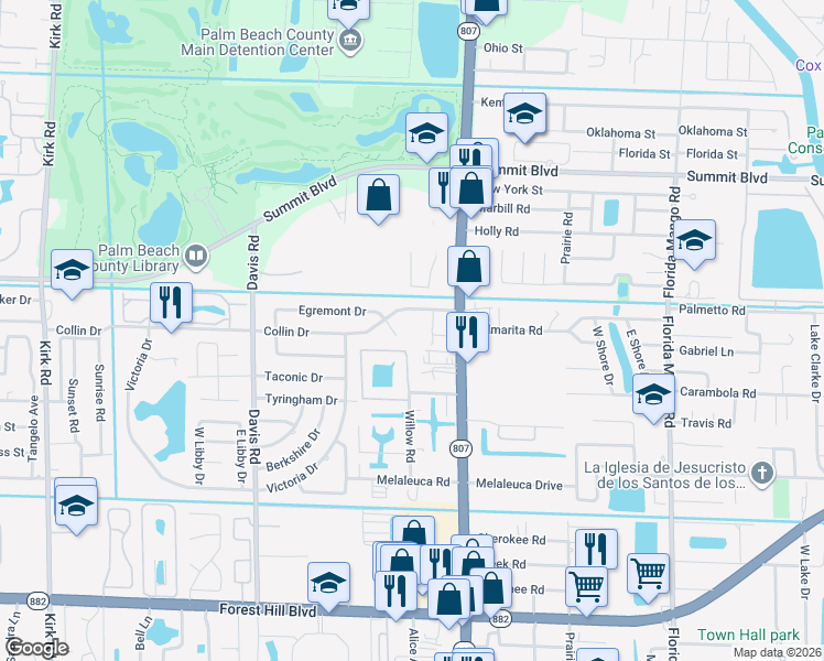 map of restaurants, bars, coffee shops, grocery stores, and more near 3108 Collin Drive in West Palm Beach