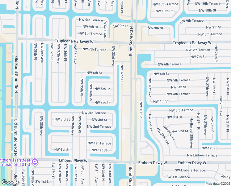 map of restaurants, bars, coffee shops, grocery stores, and more near 423 Northwest 33rd Avenue in Cape Coral