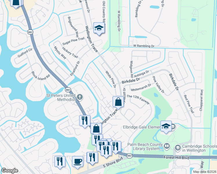 map of restaurants, bars, coffee shops, grocery stores, and more near 1348 The 12th Fairway in Wellington