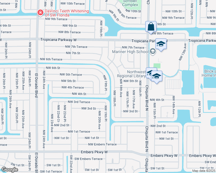 map of restaurants, bars, coffee shops, grocery stores, and more near 432 Northwest 18th Place in Cape Coral