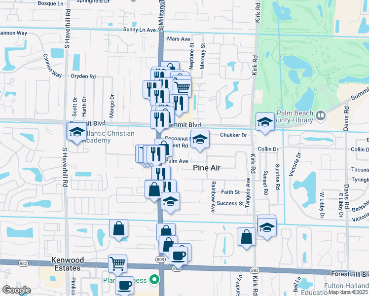 map of restaurants, bars, coffee shops, grocery stores, and more near 4374 Forest Road in West Palm Beach