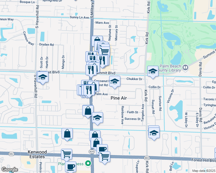 map of restaurants, bars, coffee shops, grocery stores, and more near 4374 Forest Road in West Palm Beach