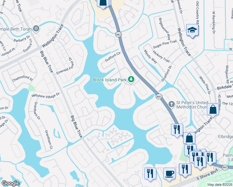 map of restaurants, bars, coffee shops, grocery stores, and more near 1457 Sailboat Circle in Wellington