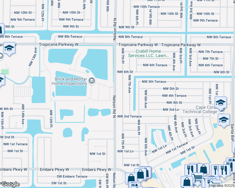 map of restaurants, bars, coffee shops, grocery stores, and more near 417 Nelson Road North in Cape Coral