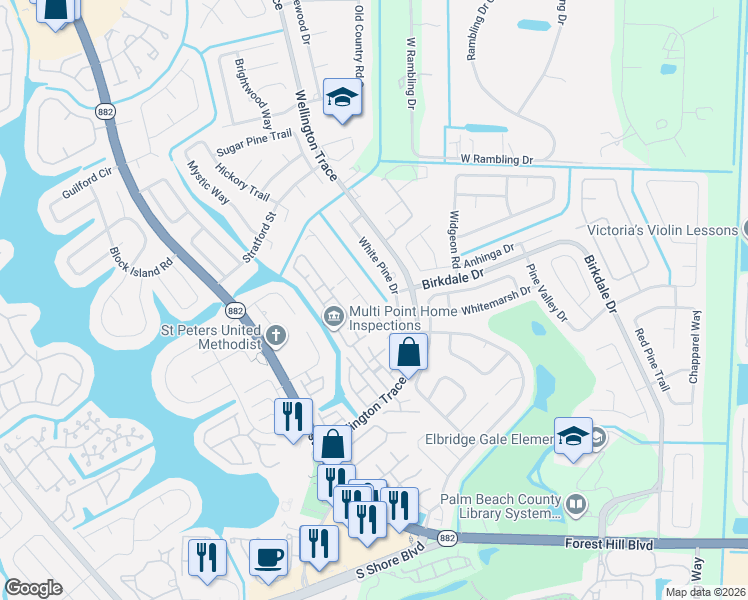 map of restaurants, bars, coffee shops, grocery stores, and more near 1323 The 12th Fairway in Wellington