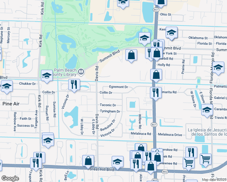 map of restaurants, bars, coffee shops, grocery stores, and more near 3145 Collin Drive in West Palm Beach