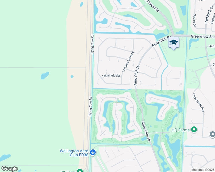 map of restaurants, bars, coffee shops, grocery stores, and more near 15850 Meadow Wood Drive in Wellington