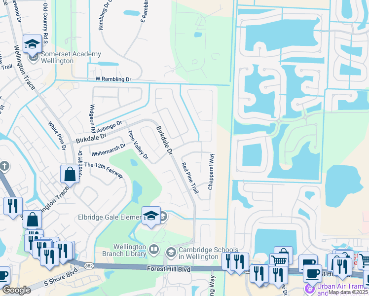 map of restaurants, bars, coffee shops, grocery stores, and more near 11276 Pine Valley Drive in Wellington