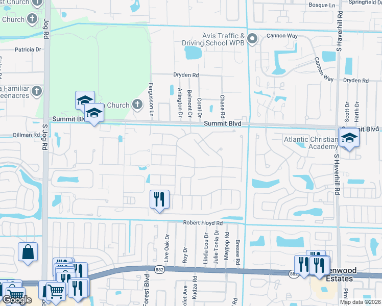 map of restaurants, bars, coffee shops, grocery stores, and more near 5717 Dewberry Way in West Palm Beach