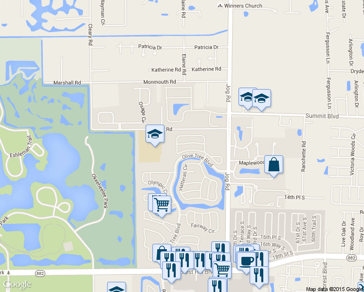 map of restaurants, bars, coffee shops, grocery stores, and more near 1038 Cape Cod Terrace in Greenacres