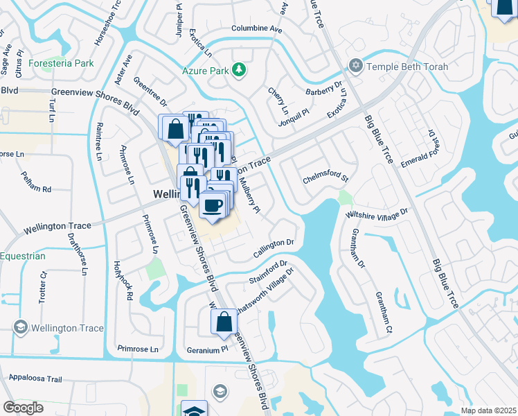 map of restaurants, bars, coffee shops, grocery stores, and more near 1198 Mulberry Place in Wellington