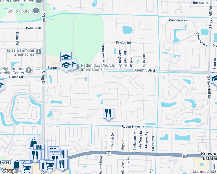 map of restaurants, bars, coffee shops, grocery stores, and more near 5873 Wild Lupine Court in West Palm Beach