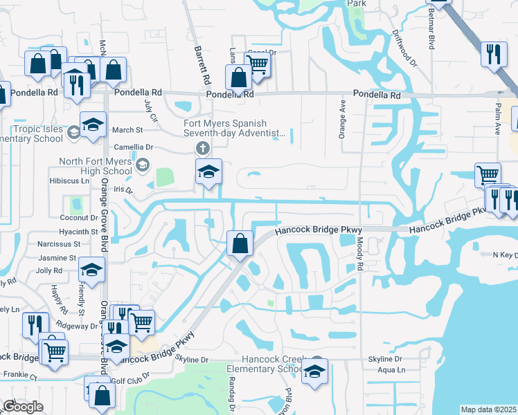 map of restaurants, bars, coffee shops, grocery stores, and more near 13201 Seaside Harbour Drive in North Fort Myers