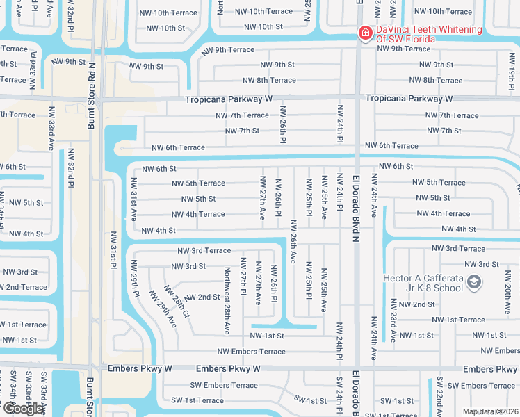 map of restaurants, bars, coffee shops, grocery stores, and more near 2701 Northwest 4th Terrace in Cape Coral