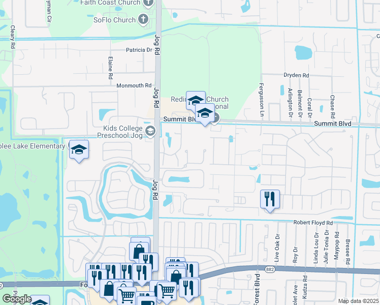map of restaurants, bars, coffee shops, grocery stores, and more near 1122 Woodfield Court in Greenacres