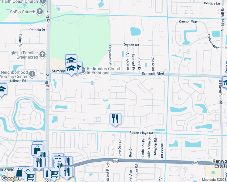 map of restaurants, bars, coffee shops, grocery stores, and more near 5873 Wild Lupine Court in West Palm Beach