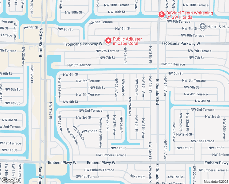 map of restaurants, bars, coffee shops, grocery stores, and more near 2701 Northwest 4th Terrace in Cape Coral