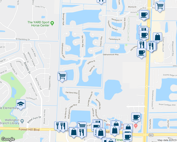 map of restaurants, bars, coffee shops, grocery stores, and more near 10539 Marsh Street in Wellington