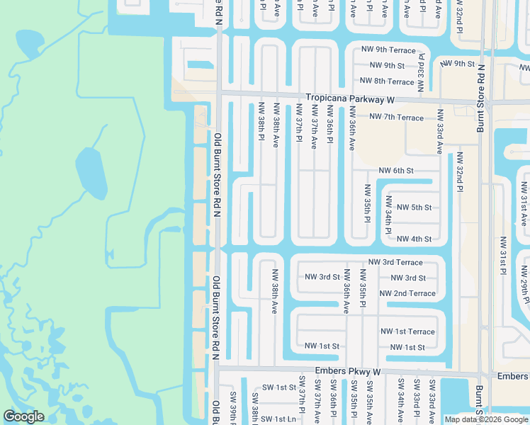 map of restaurants, bars, coffee shops, grocery stores, and more near 421 NW 38th Pl in Cape Coral